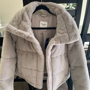 Small Abercrombie Faux Fur Mini Puffer Jacket - Grey